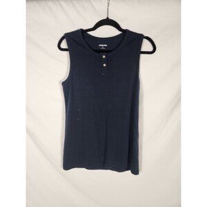 NWOT Lands End Cotton Tag-less Henley Tank Top Navy Super Soft M 10-12